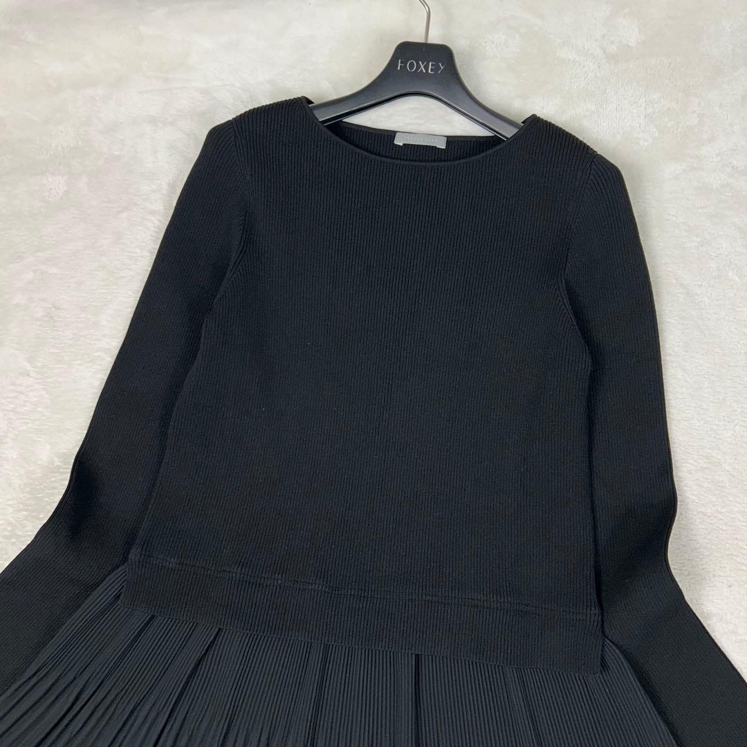 美品♡セオリーリュクス 現行 異素材ティアードワンピース リブニット ブラック