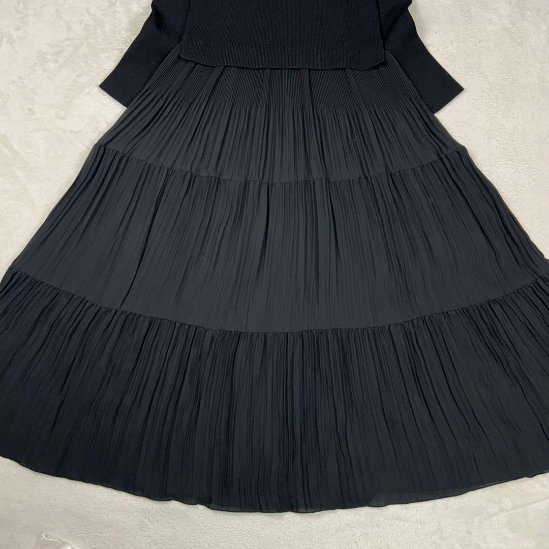 美品♡セオリーリュクス 現行 異素材ティアードワンピース リブニット ブラック