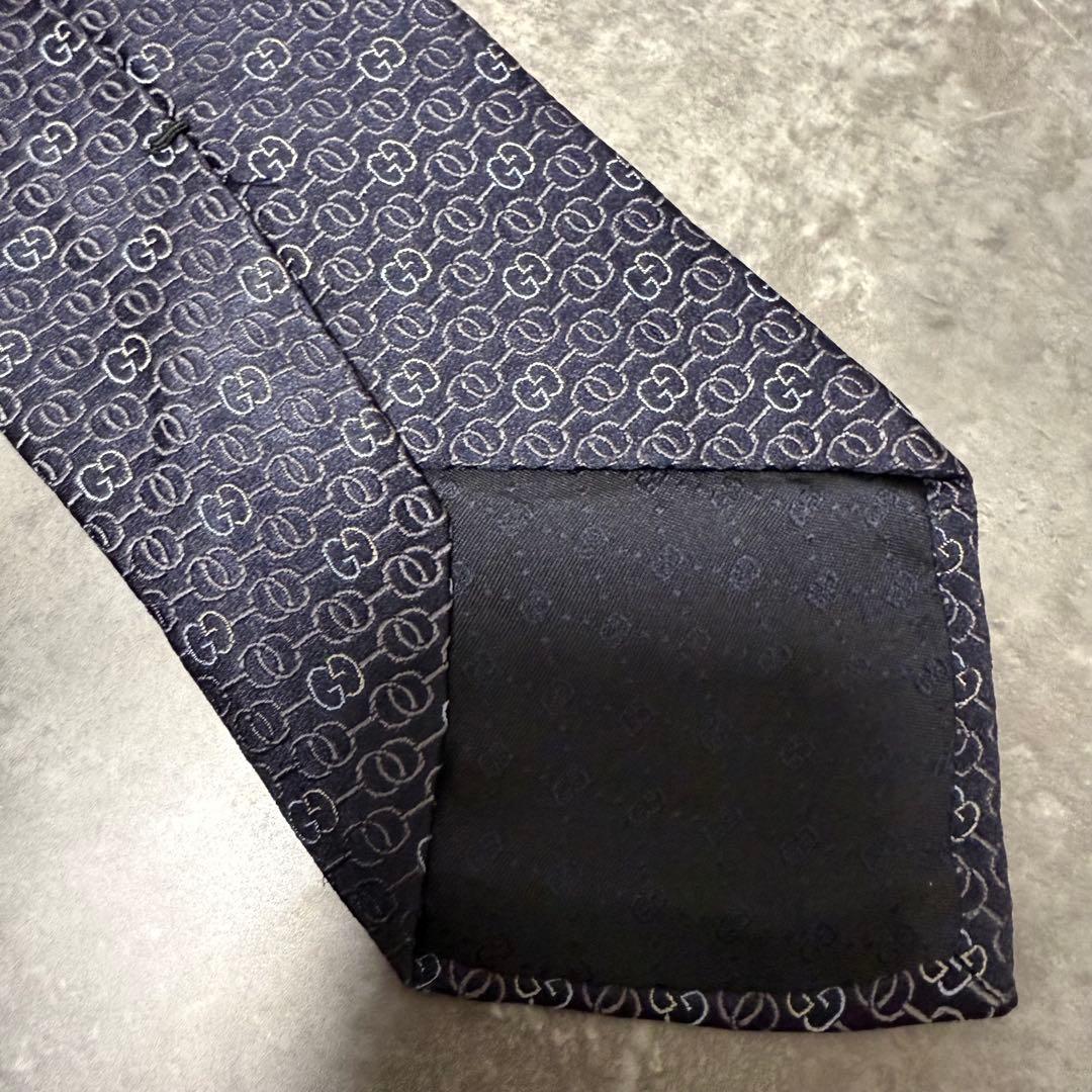 【✨極美品✨】GUCCI グッチ ネクタイ インターロッキング ネイビー シルク