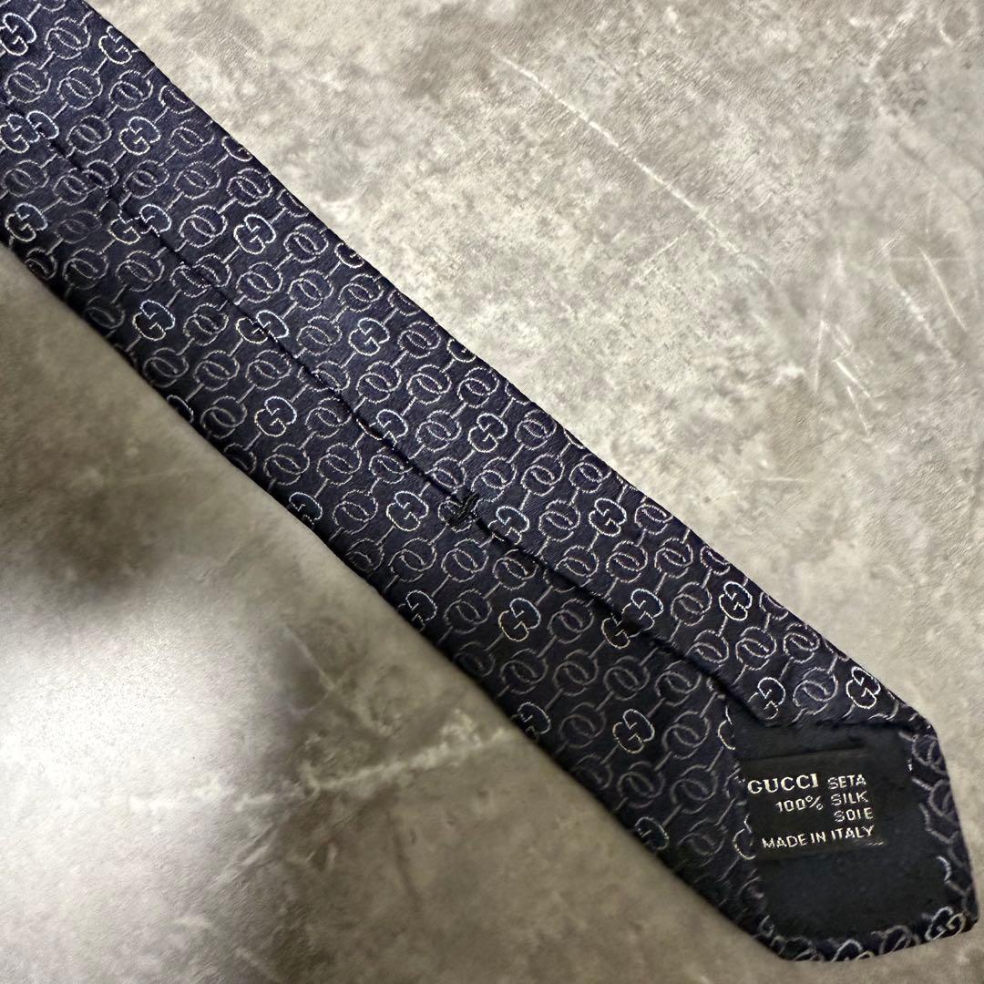 【✨極美品✨】GUCCI グッチ ネクタイ インターロッキング ネイビー シルク