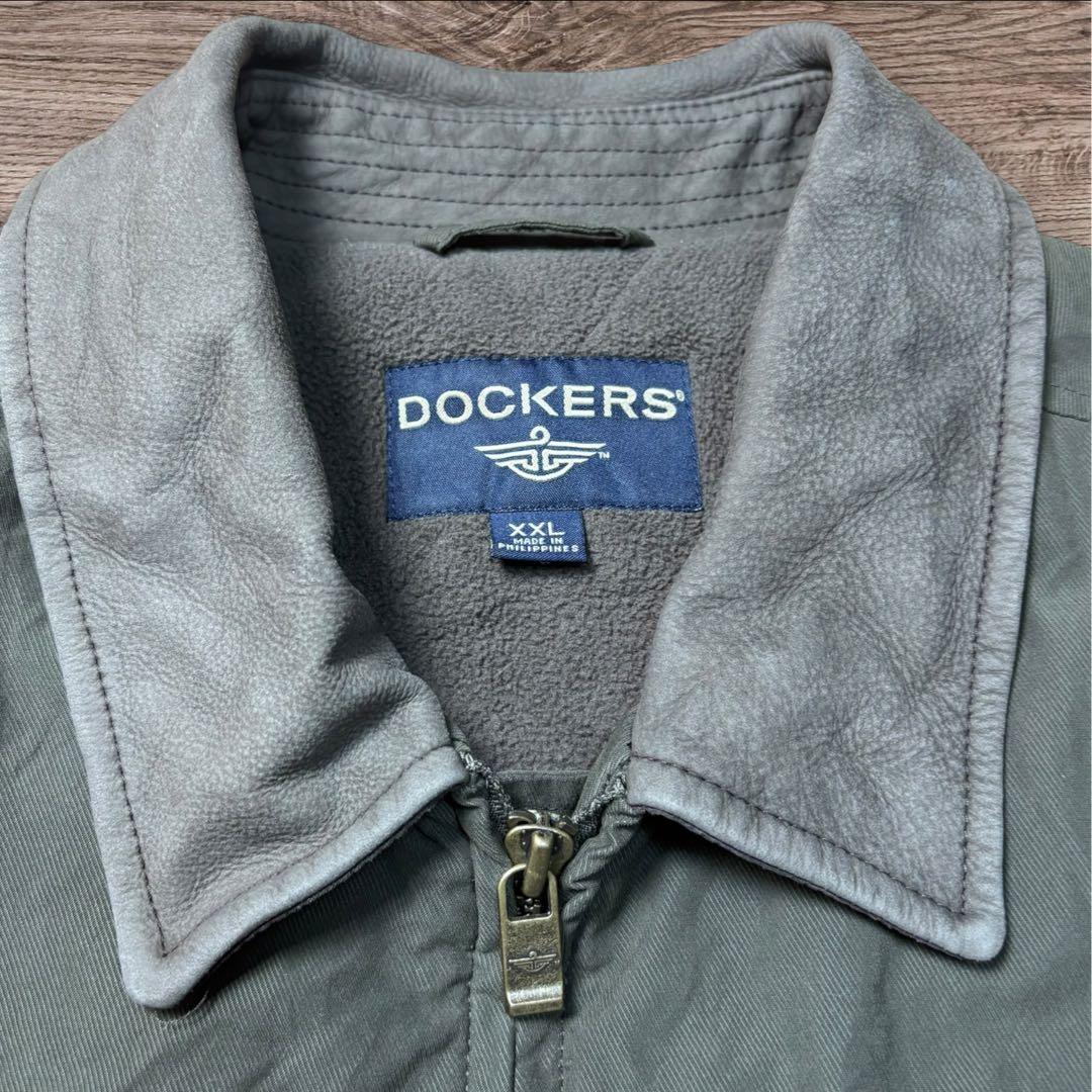 DOCKERSドッカーズナイロン×レザーフリースハリントンXXL襟レザー