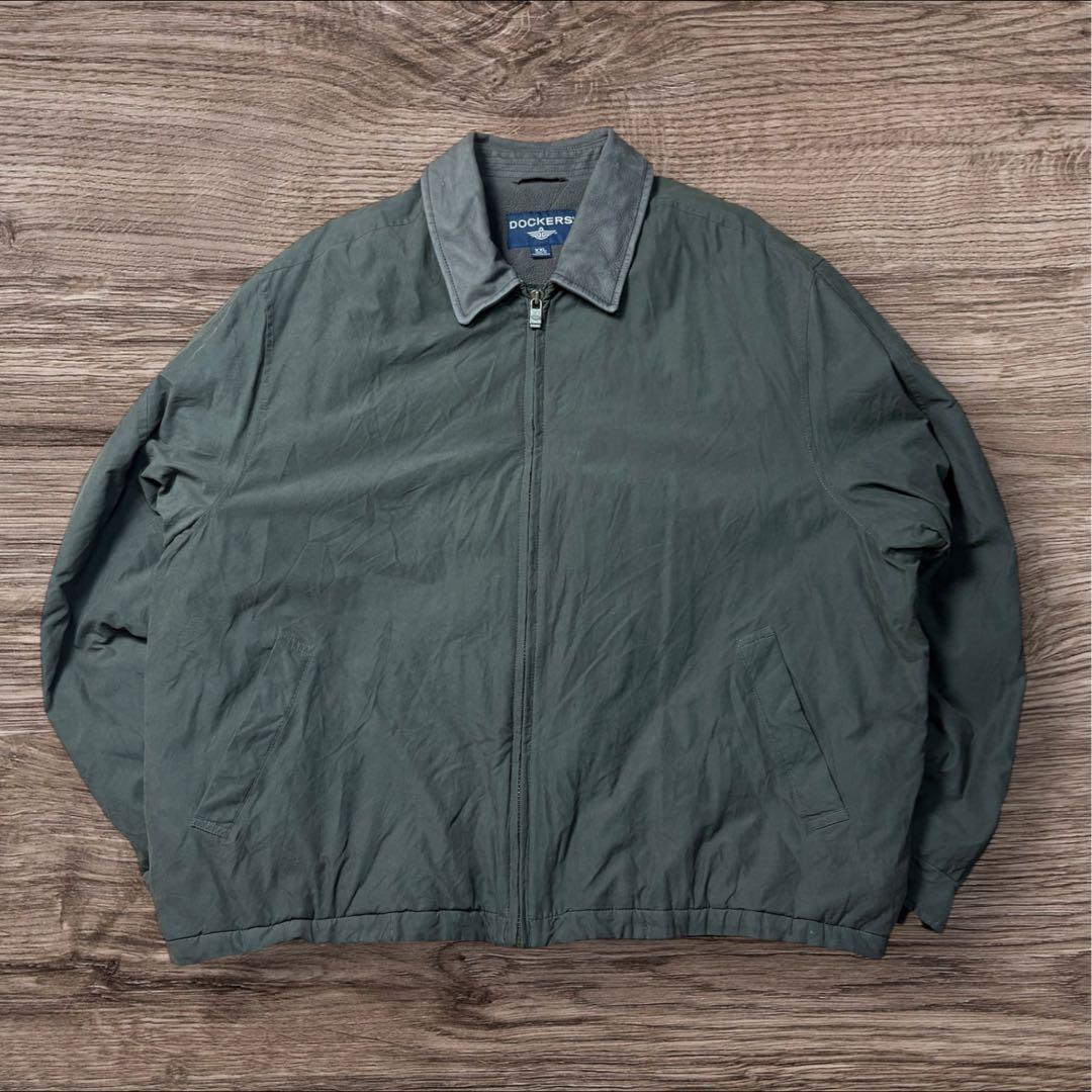 DOCKERSドッカーズナイロン×レザーフリースハリントンXXL襟レザー