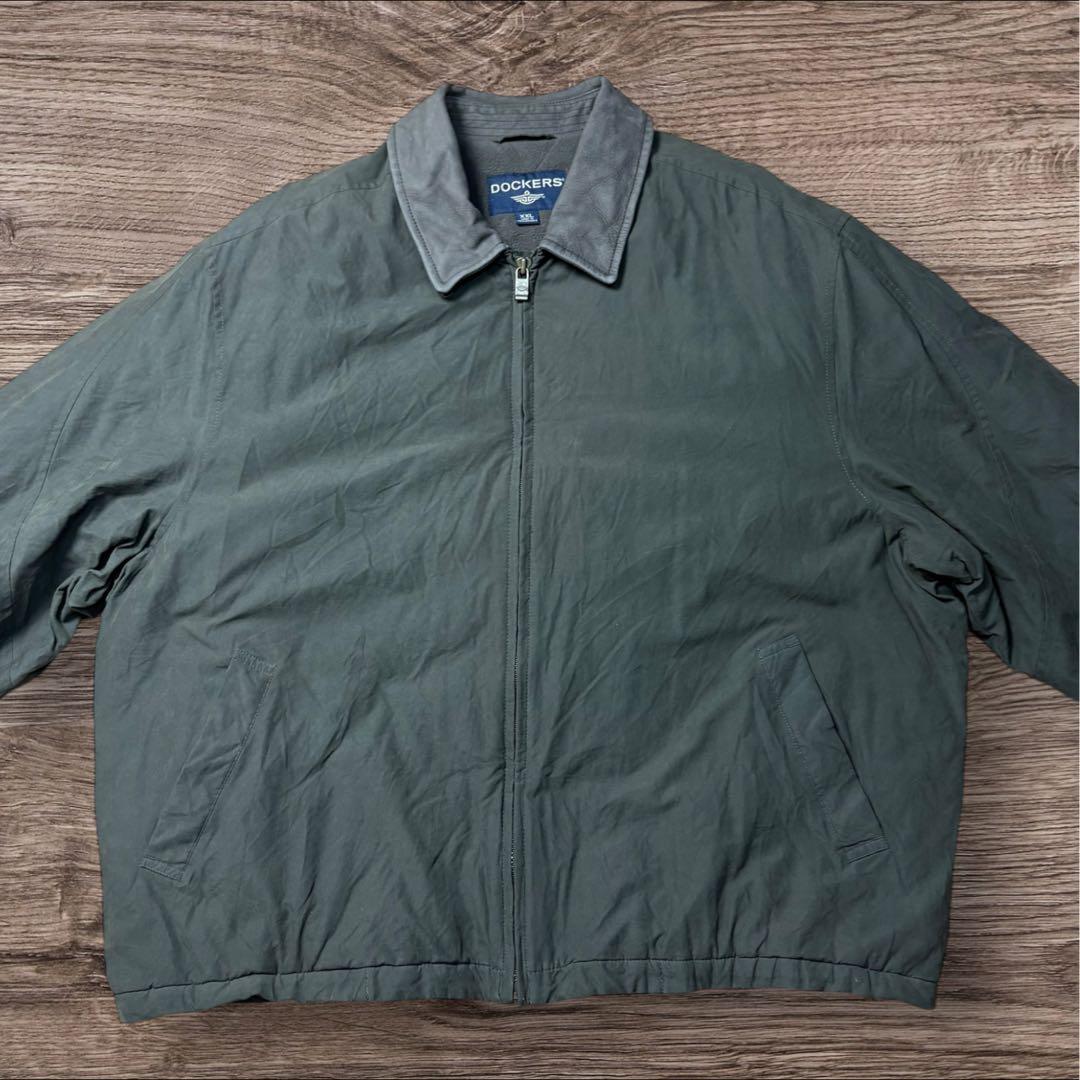 DOCKERSドッカーズナイロン×レザーフリースハリントンXXL襟レザー