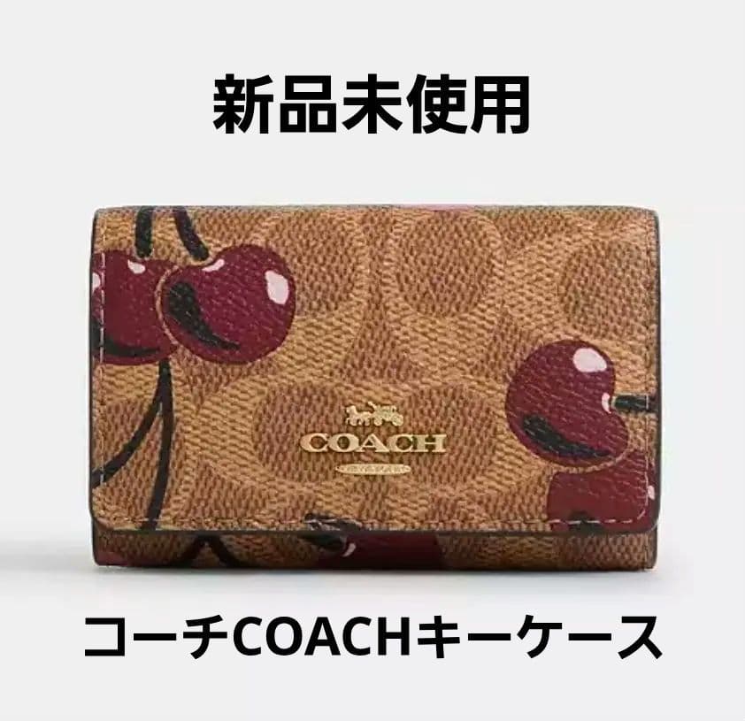 COACH チェリー柄 レザーキーケース