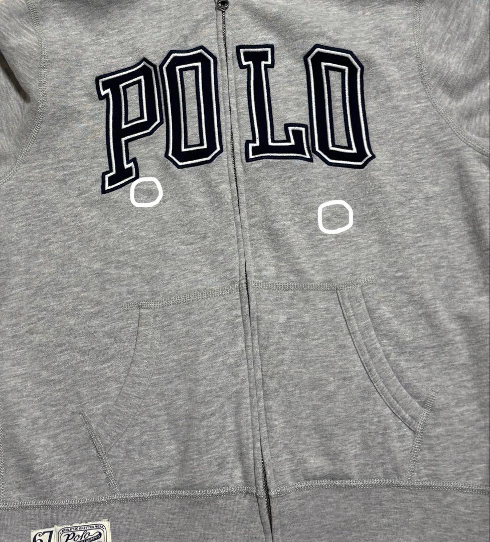 POLO ラルフローレン ジップパーカー 刺繍ロゴ グレー Y2K L