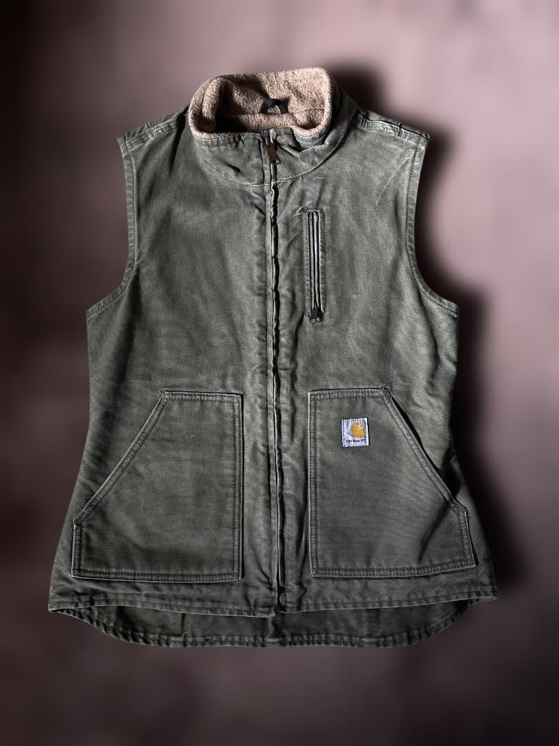 Carhartt カーハート ダック ベスト 裏地フリース グリーン