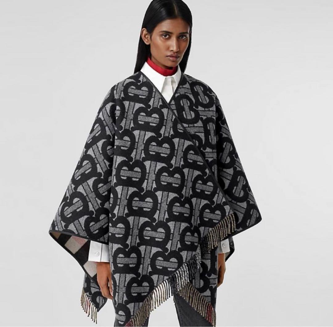 Burberryモノグラム ウールカシミア ジャカードケープ