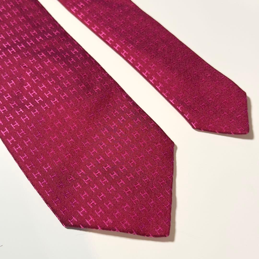 【美品】 HERMES エルメス H柄 ファソネ レッド系 ネクタイ