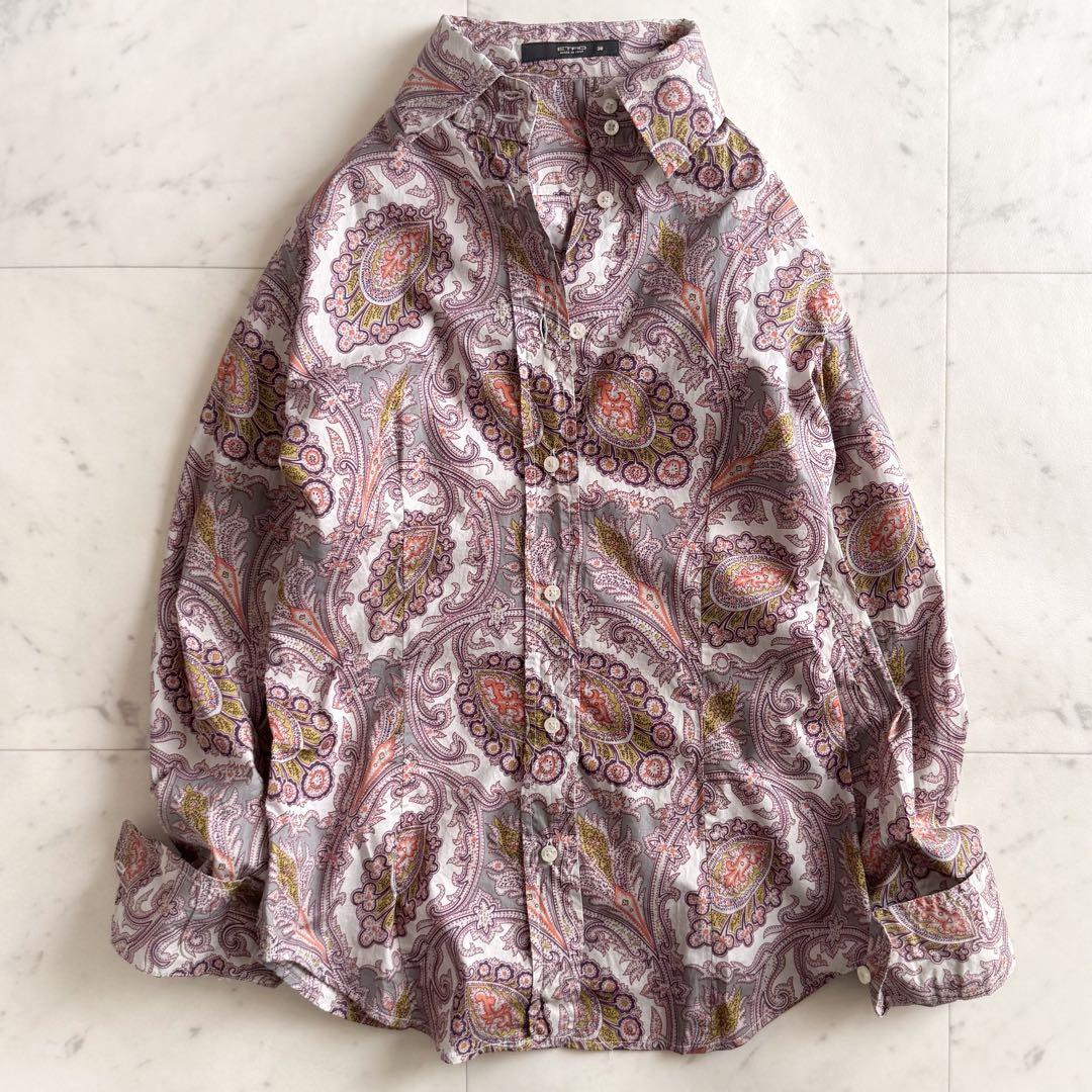 美品 エトロ ペイズリー柄 コットン混 レギュラーカラーシャツ◆38