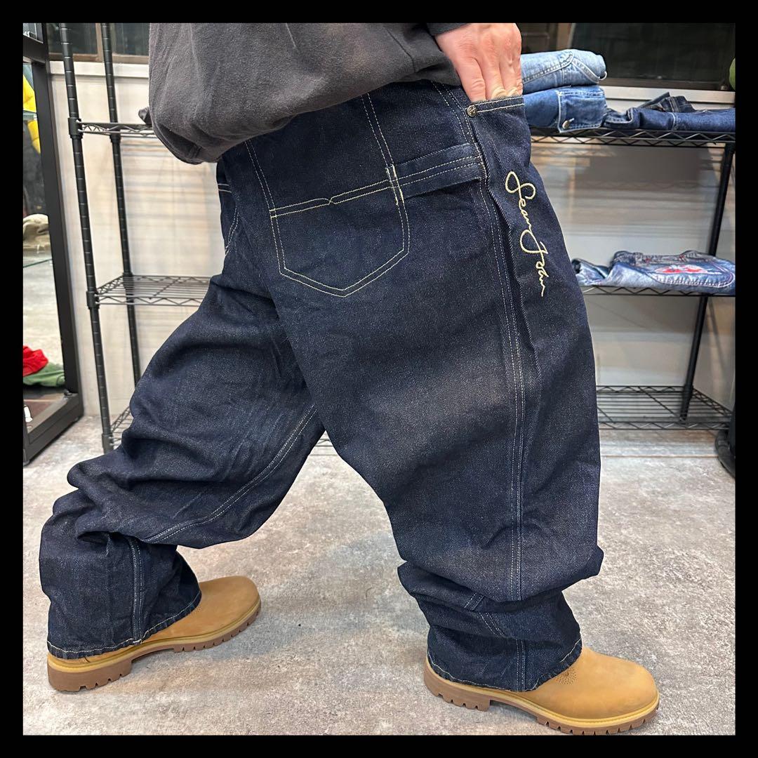 Sean John ショーンジョン　ヒップホップ　刺繍ロゴ　デニムパンツ　濃紺
