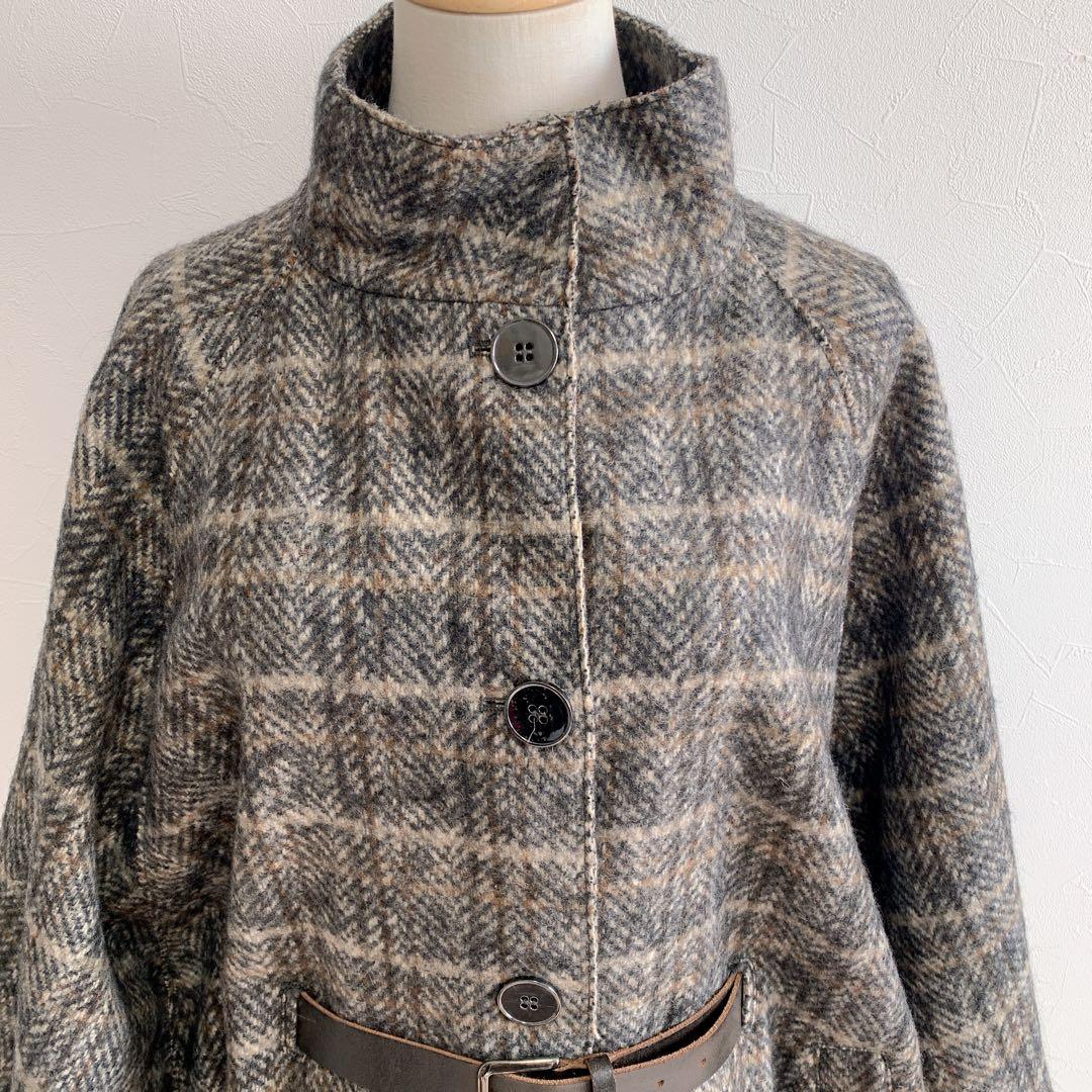 Max Mara marella sport モヘヤ混　ケープポンチョ　チェック