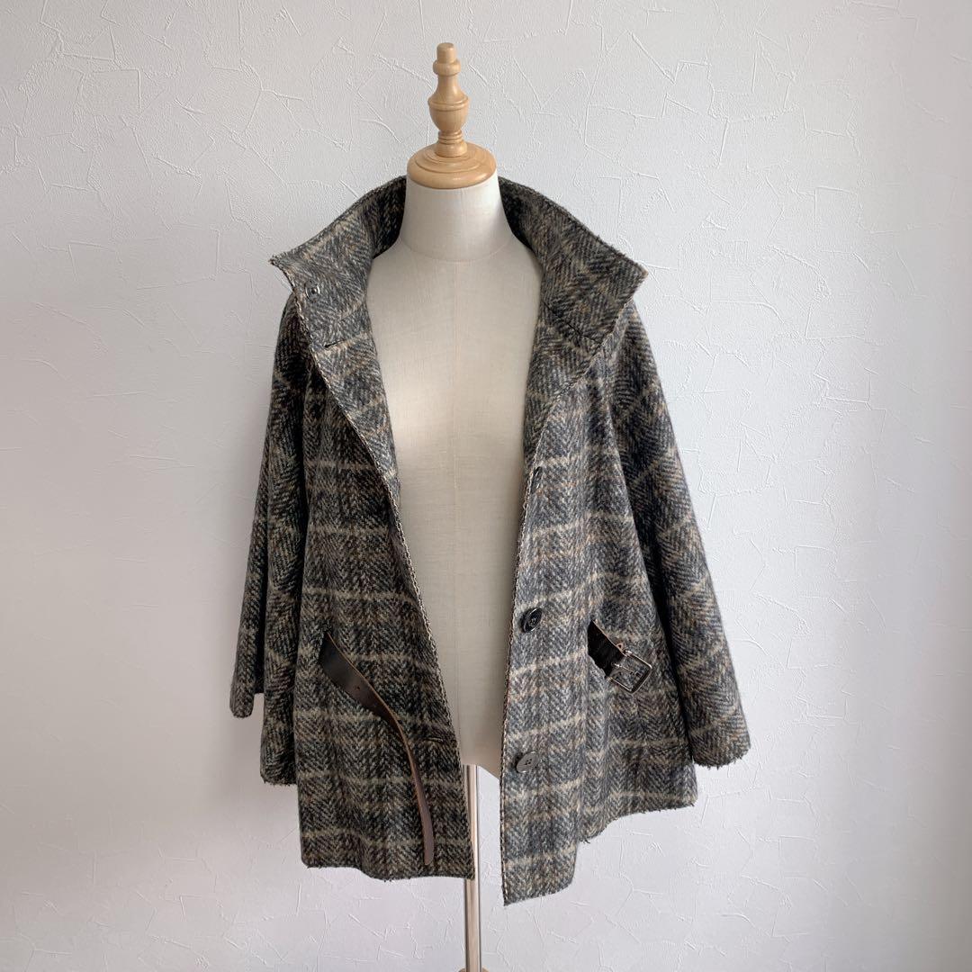 Max Mara marella sport モヘヤ混　ケープポンチョ　チェック