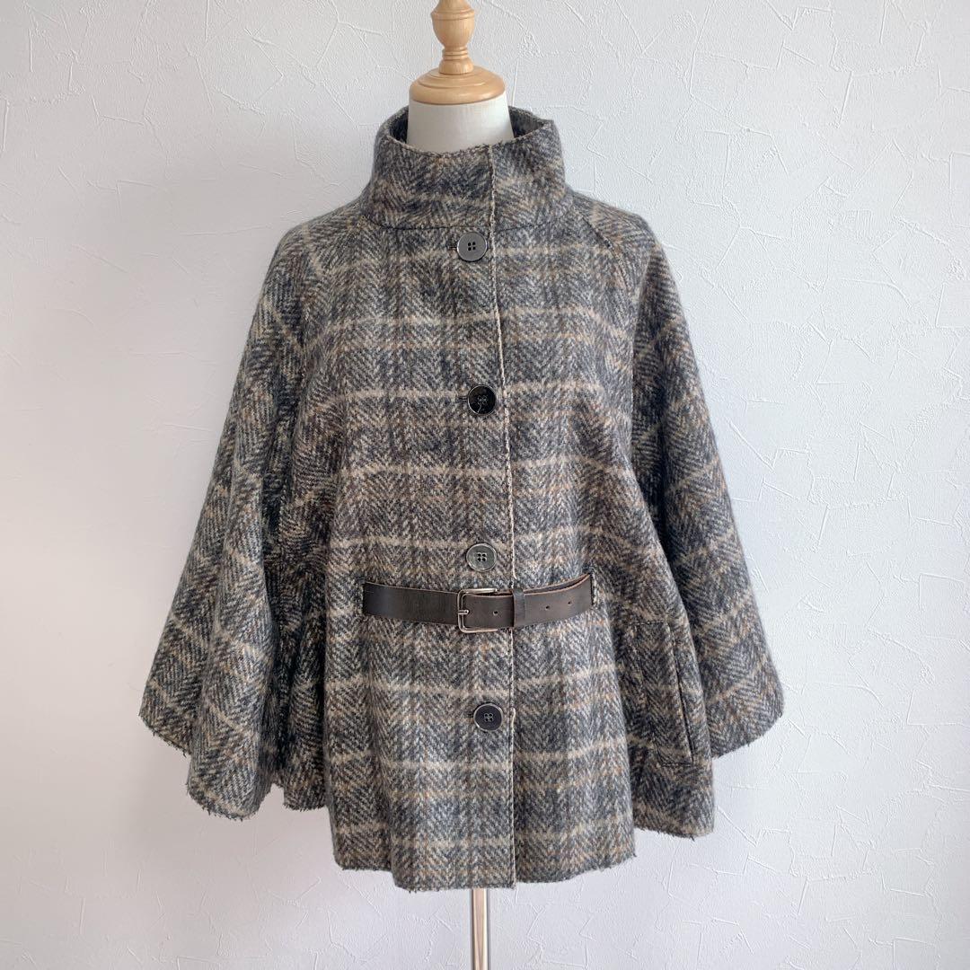 Max Mara marella sport モヘヤ混　ケープポンチョ　チェック