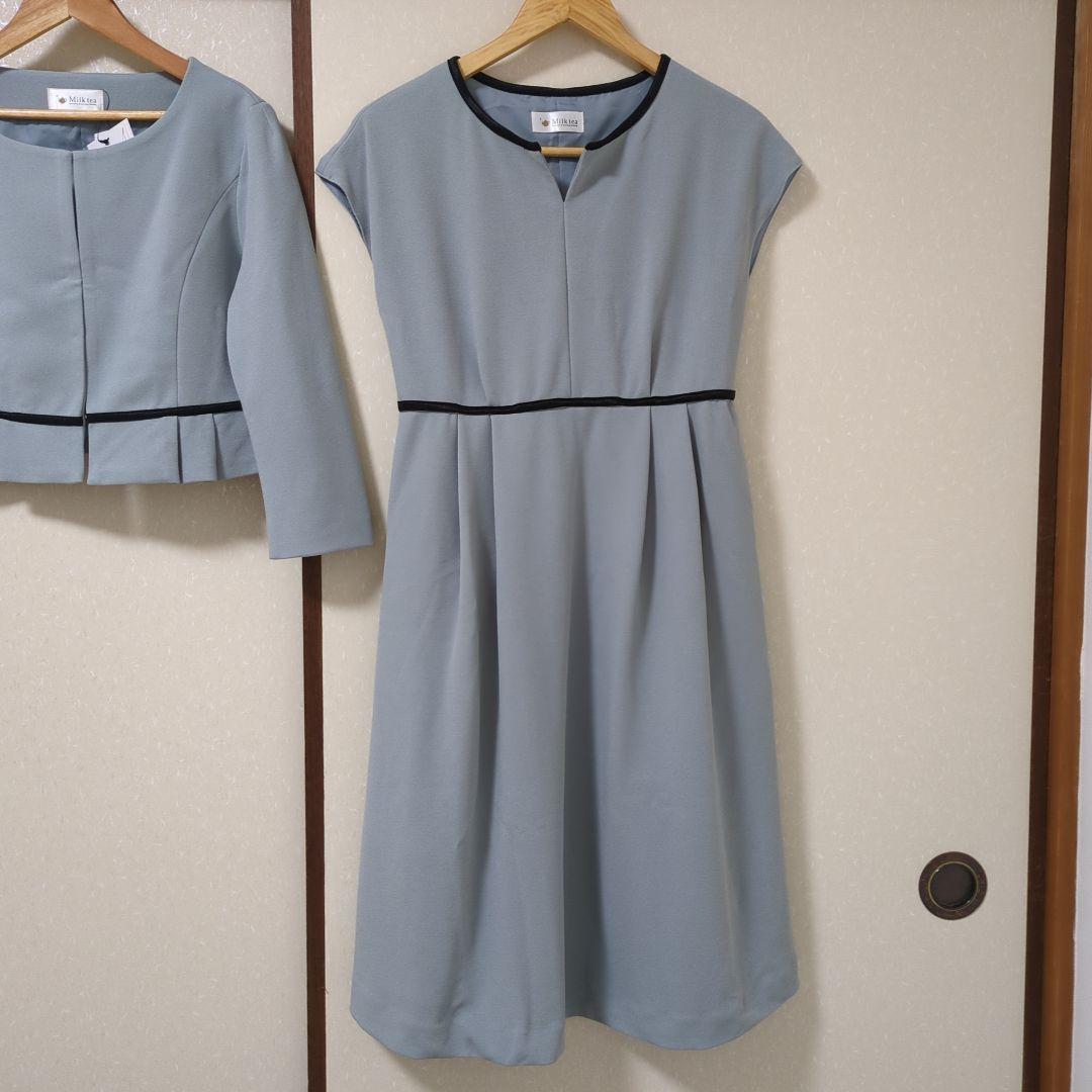 【新品】milk teaブルーグレー 授乳フォーマルワンピーススーツ2点М