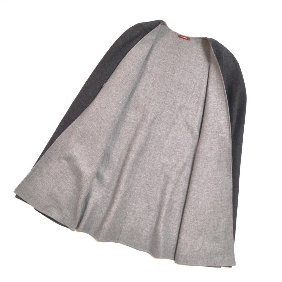 【極美品】AMACAアマカ ウール混リバーシブルケープコートMグレー