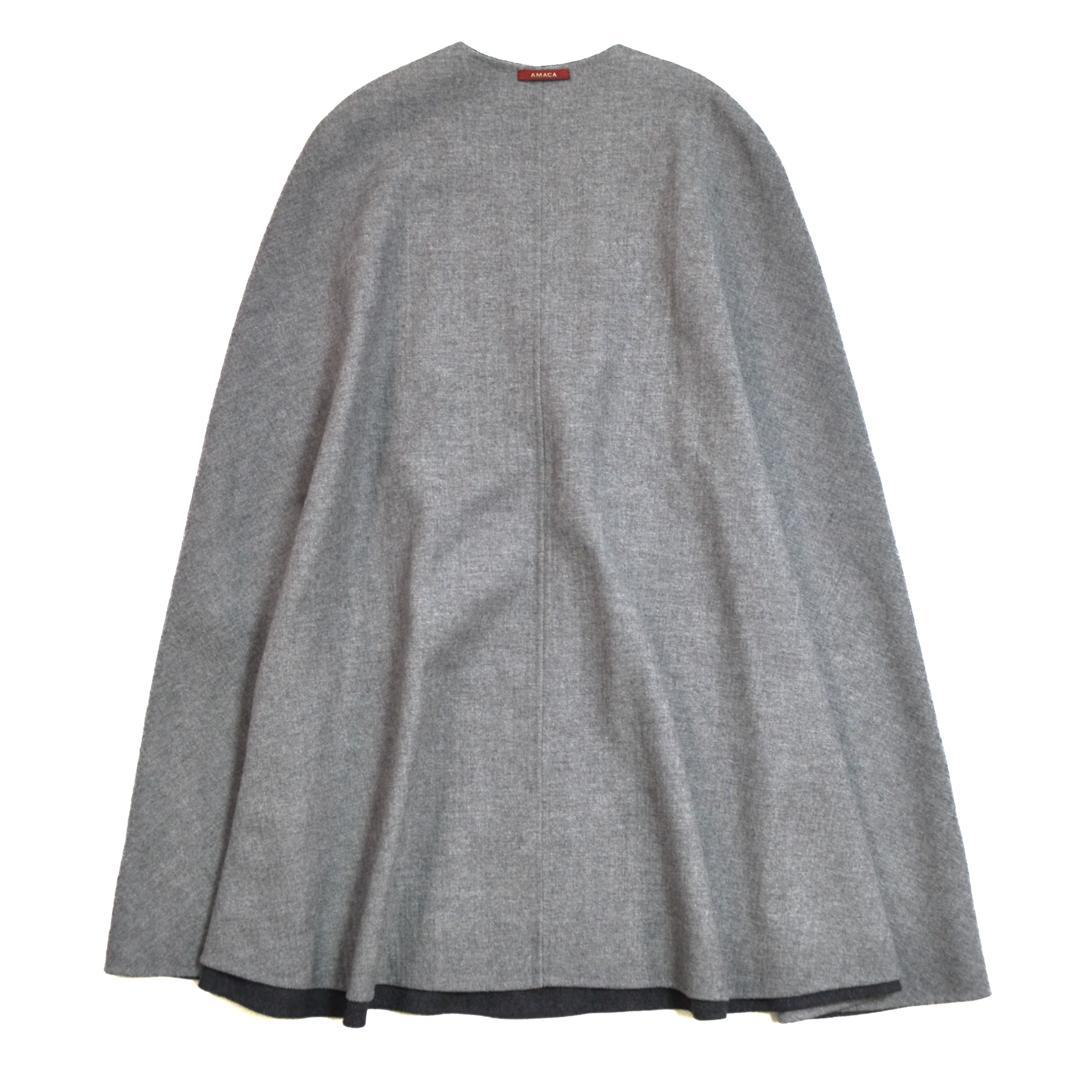 【極美品】AMACAアマカ ウール混リバーシブルケープコートMグレー