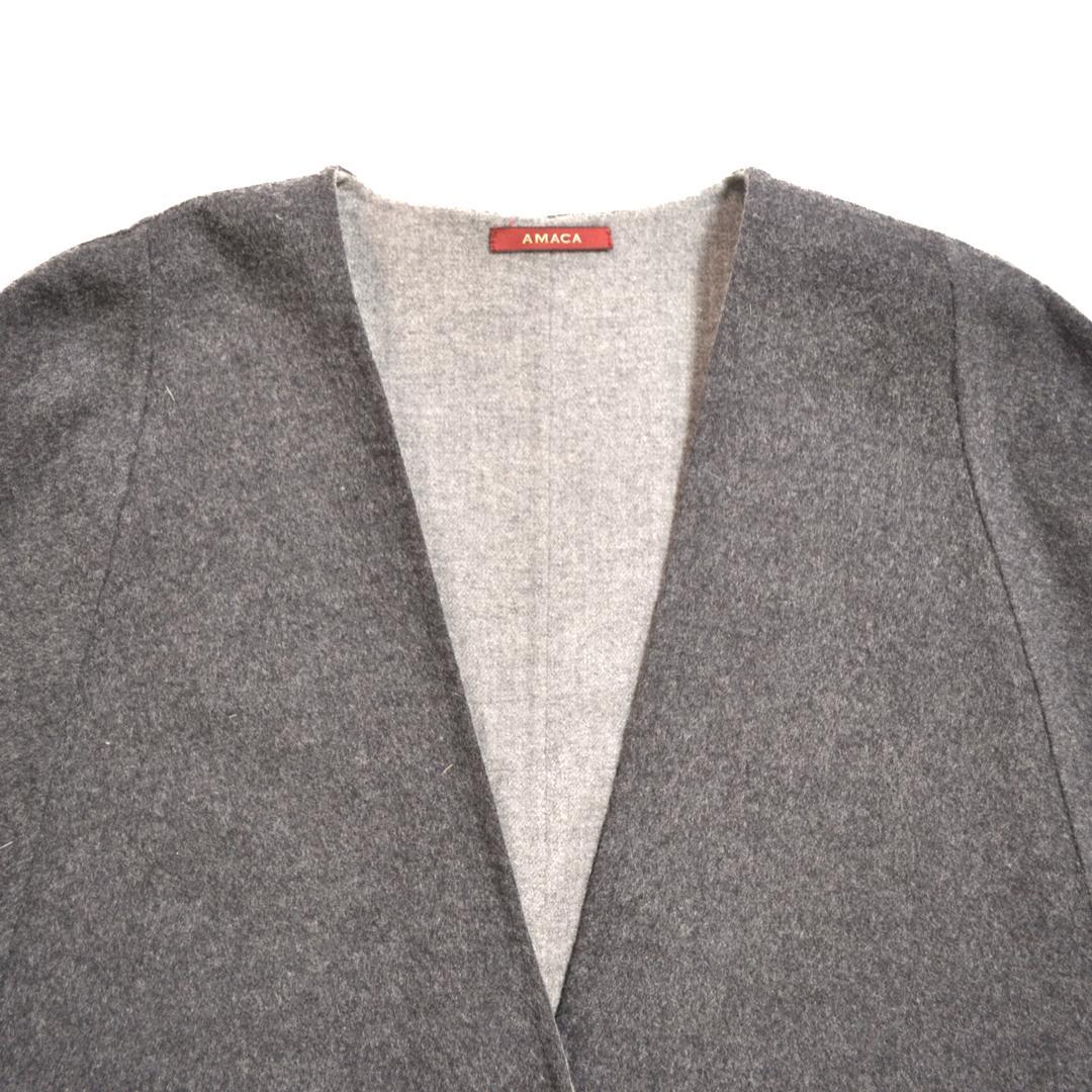 【極美品】AMACAアマカ ウール混リバーシブルケープコートMグレー