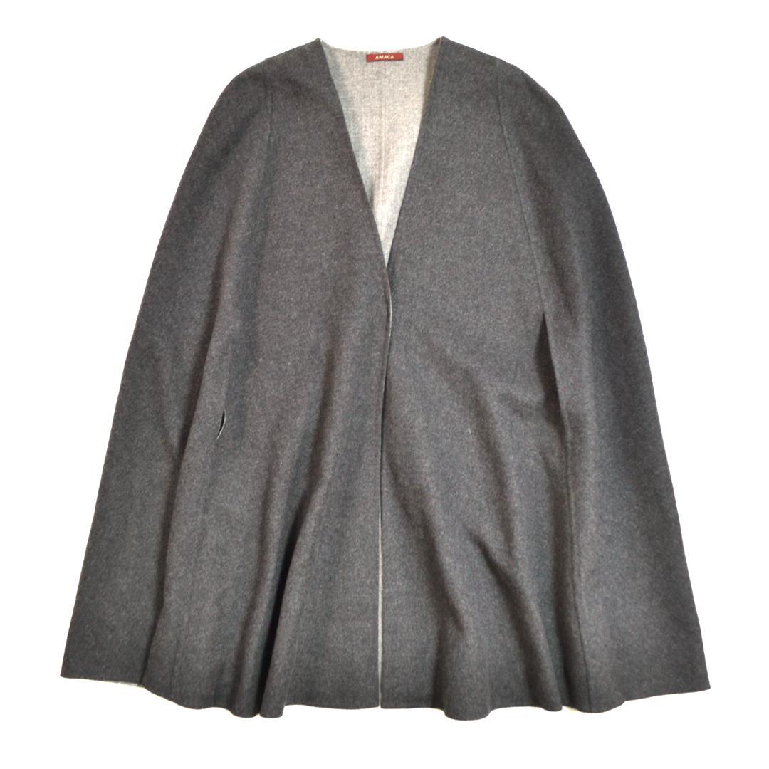 【極美品】AMACAアマカ ウール混リバーシブルケープコートMグレー