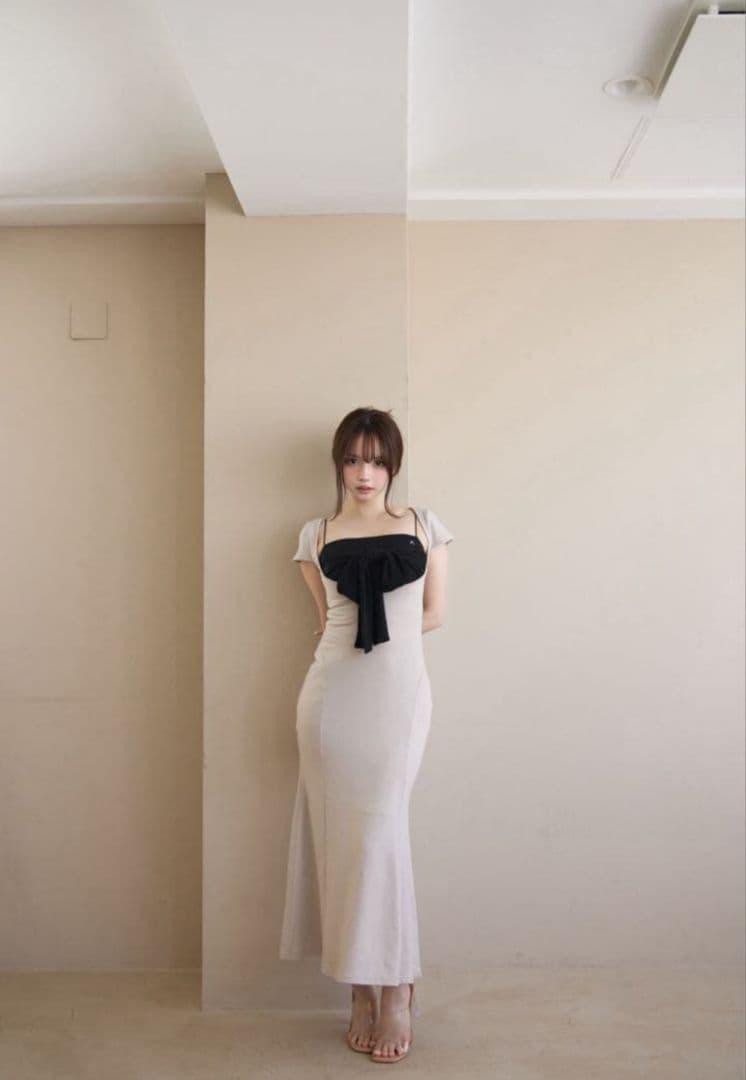 ワンピース andmary Lady like long dress beige