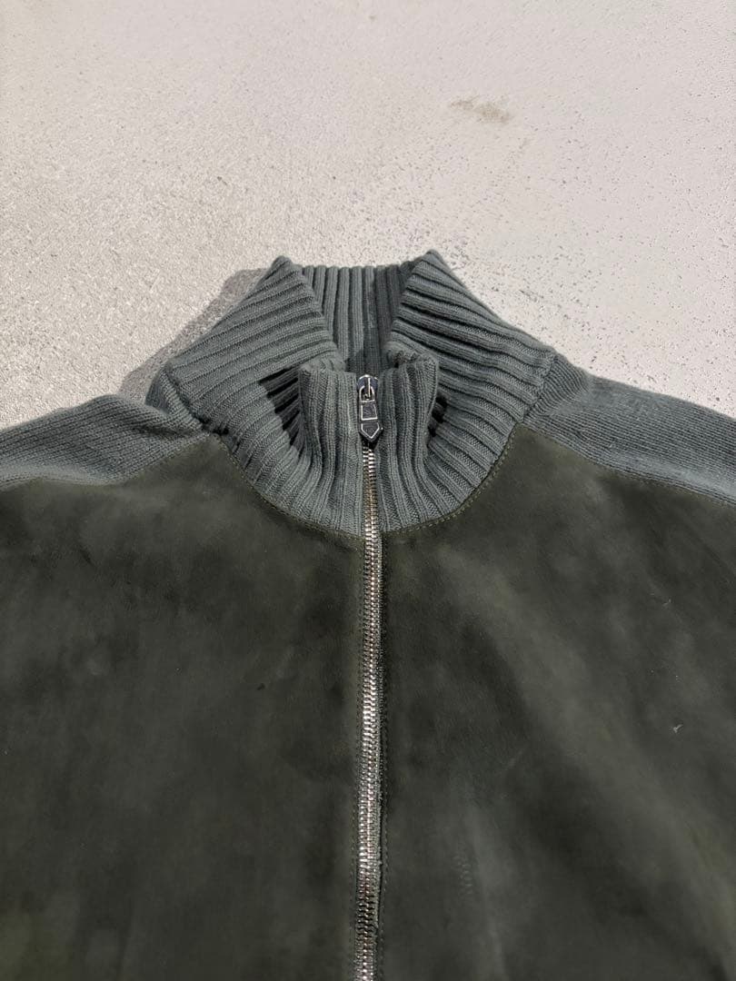 ジャケット・アウター HERMES suede leather ds knit green