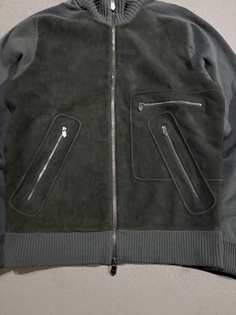 ジャケット・アウター HERMES suede leather ds knit green