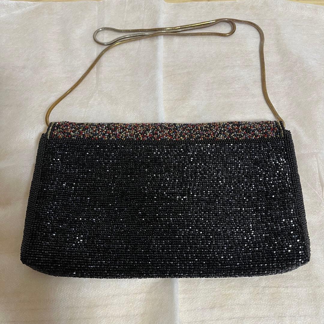 【極美品】LUMYはしもと　ビーズバッグ　ブラック×マルチカラー　パーティー