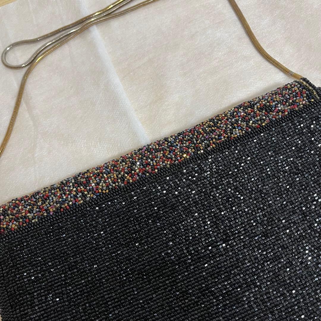 【極美品】LUMYはしもと　ビーズバッグ　ブラック×マルチカラー　パーティー