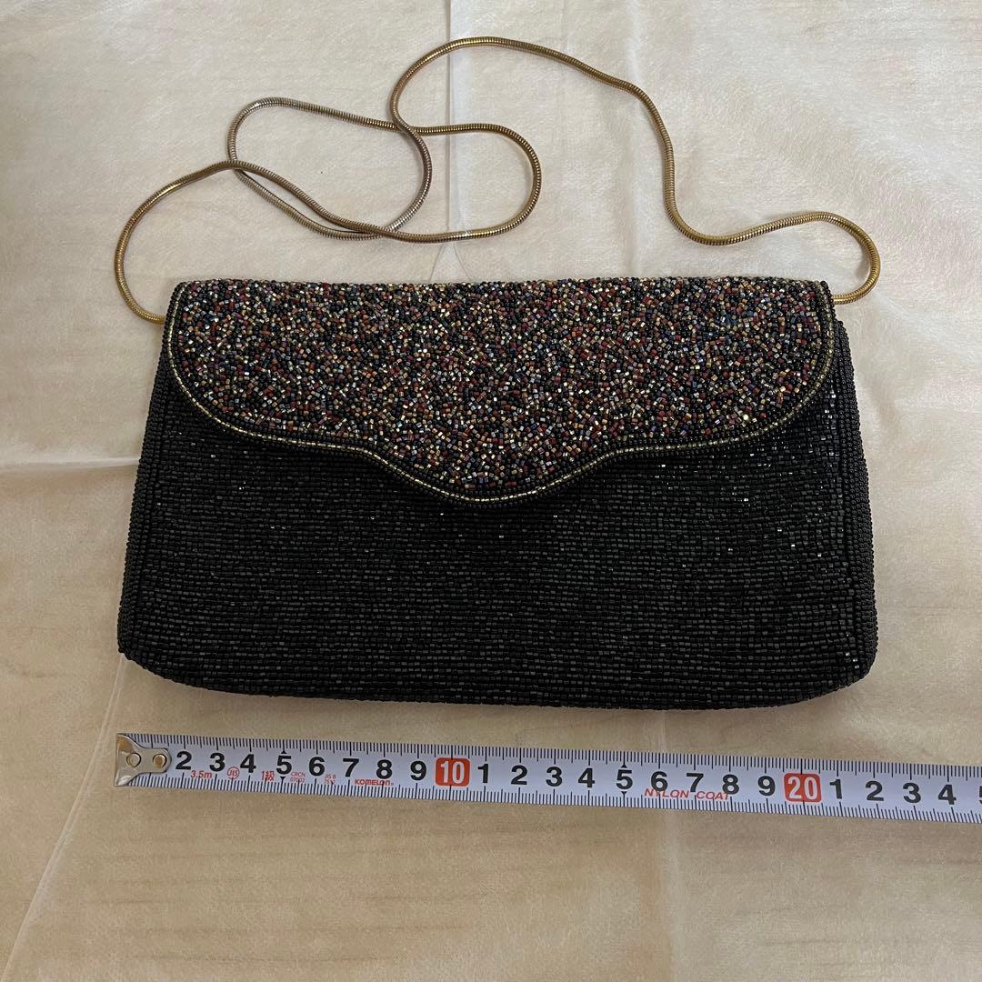 【極美品】LUMYはしもと　ビーズバッグ　ブラック×マルチカラー　パーティー