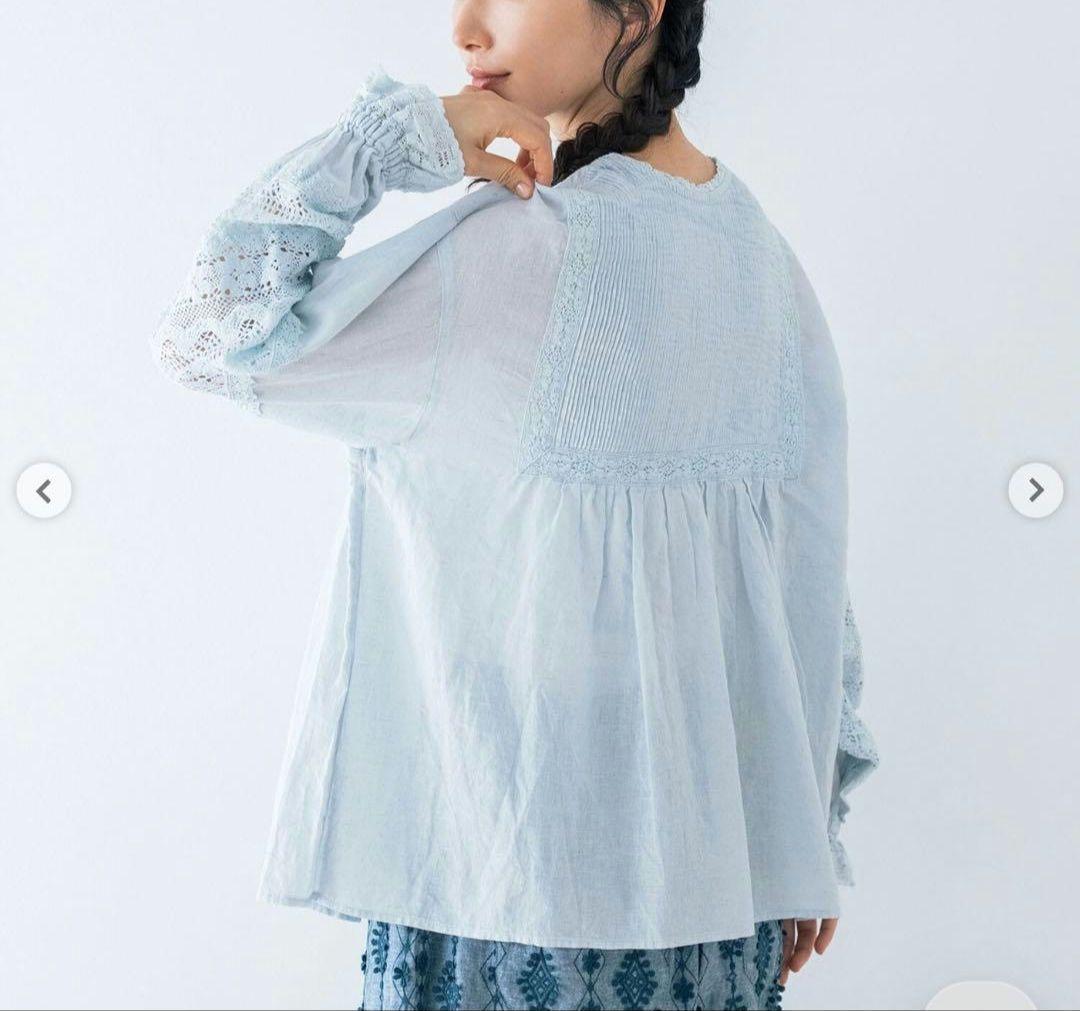 完売★【kazumi×Samansa Mos2】袖レース前後着ブラウス(ブルー)