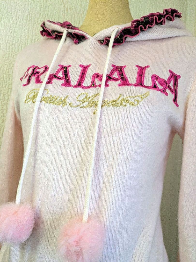 美品 TRALALA トゥララ フード付き ピンク パーカー ニット 希少品