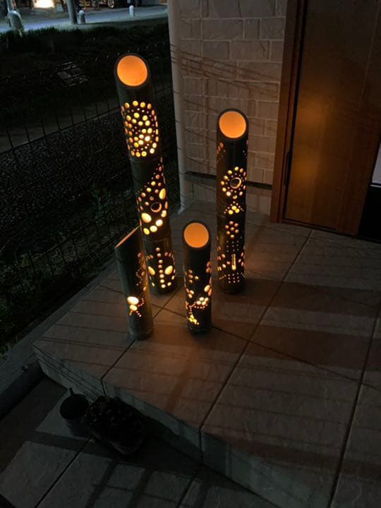 竹灯篭　ハンドメイド　ledキャンドルリモコン付き