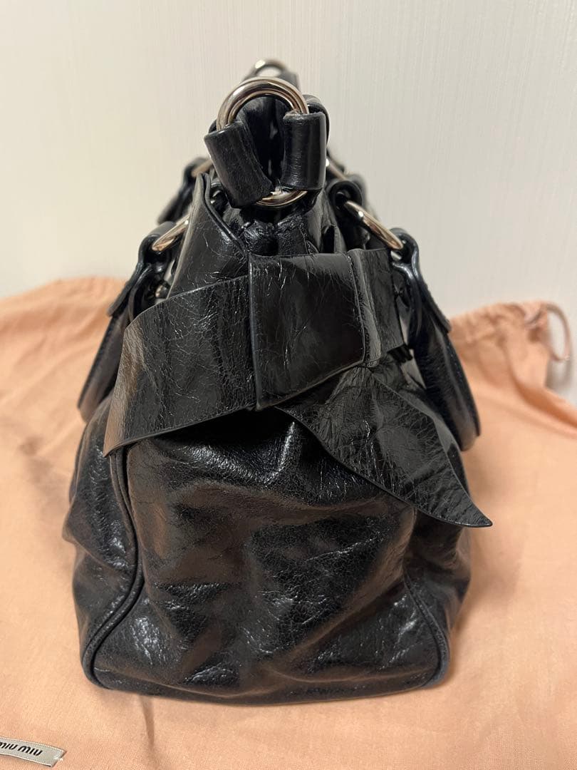 miumiu VITELLO LUX サイドリボン 2wayバッグ 黒