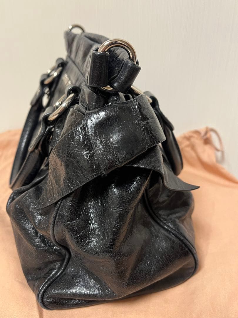 miumiu VITELLO LUX サイドリボン 2wayバッグ 黒