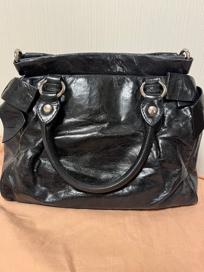 miumiu VITELLO LUX サイドリボン 2wayバッグ 黒