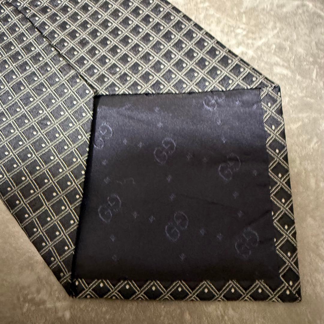 【✨極美品✨】GUCCI グッチ ネクタイ 格子柄 G柄 ブラック ハイブランド