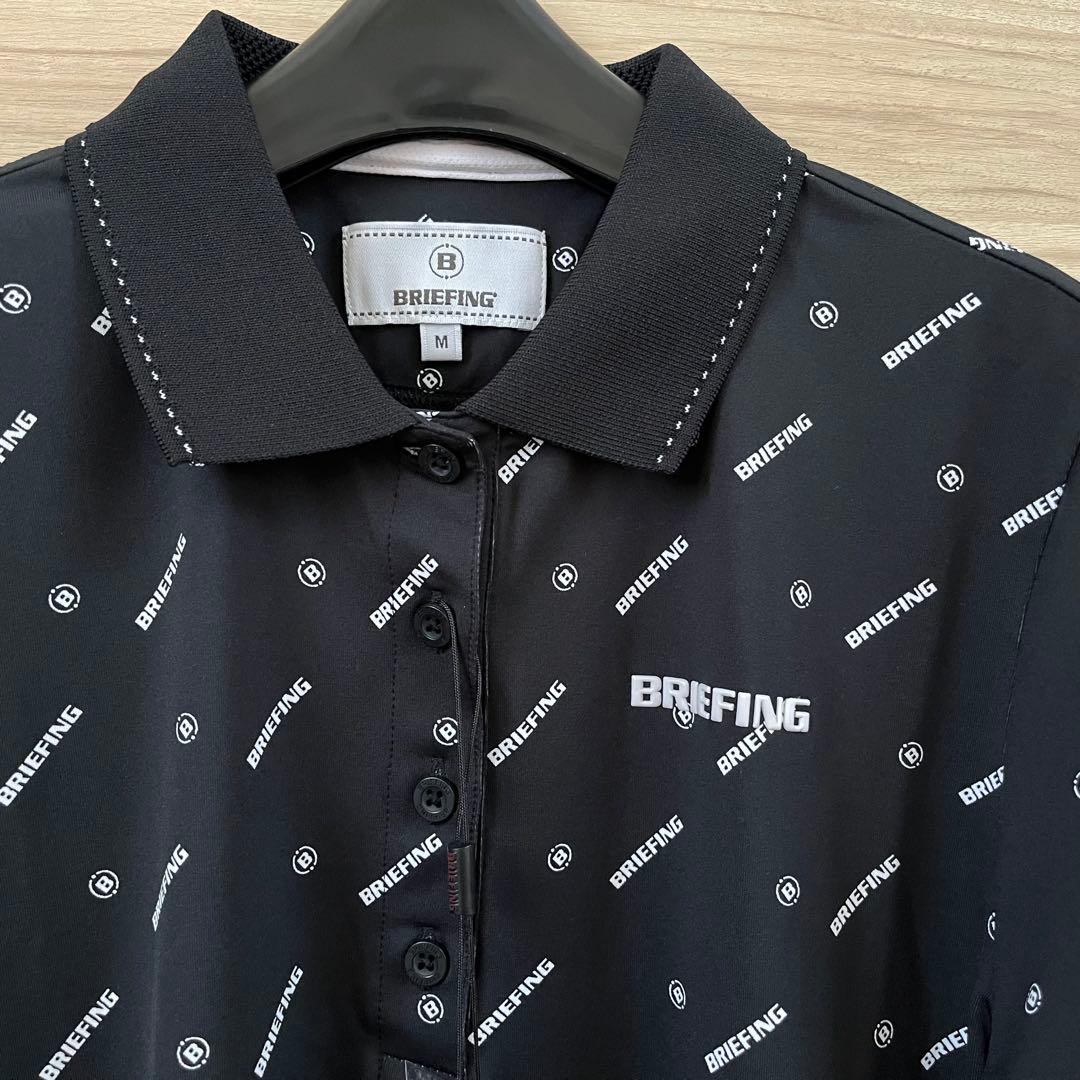 新品★23,100 黒M BRIEFINGゴルフ ロゴ総柄ポロシャツ レディース