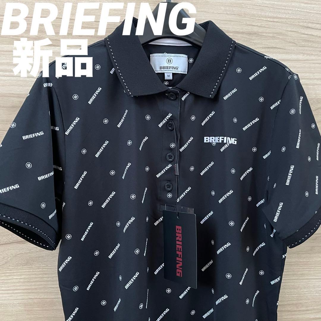 新品★23,100 黒M BRIEFINGゴルフ ロゴ総柄ポロシャツ レディース