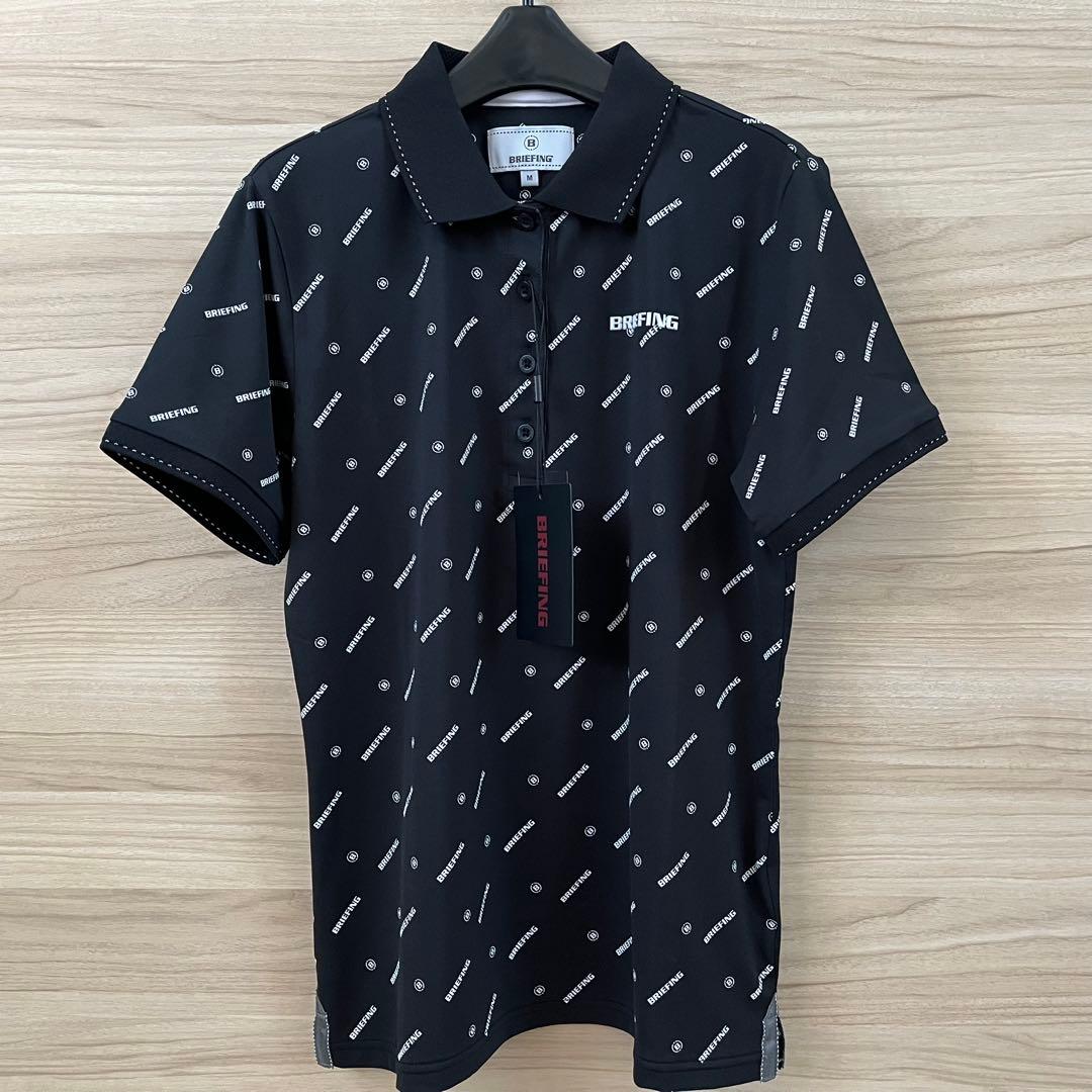 新品★23,100 黒M BRIEFINGゴルフ ロゴ総柄ポロシャツ レディース