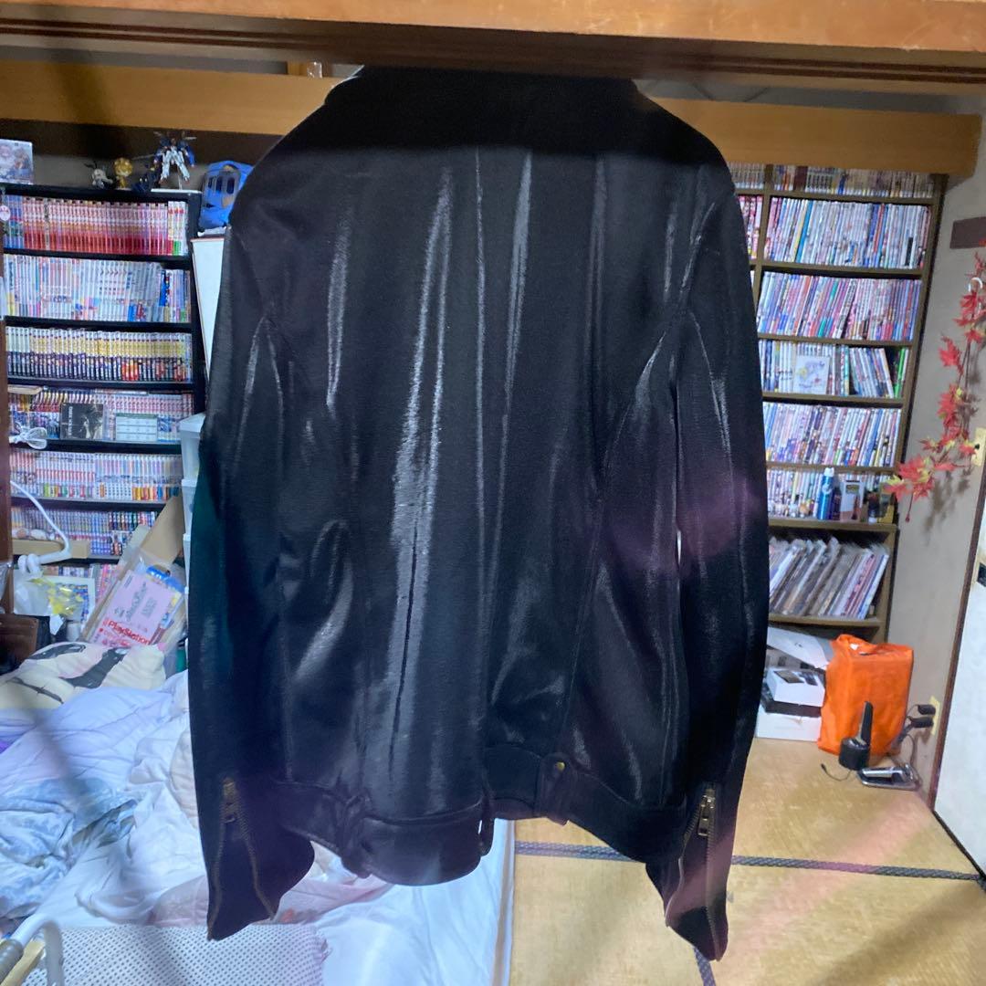 ダブルライダースジャケット 黒 ヒョウ柄