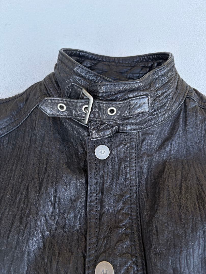 ジャケット・アウター ARMANI JEANS washed leather jacket black
