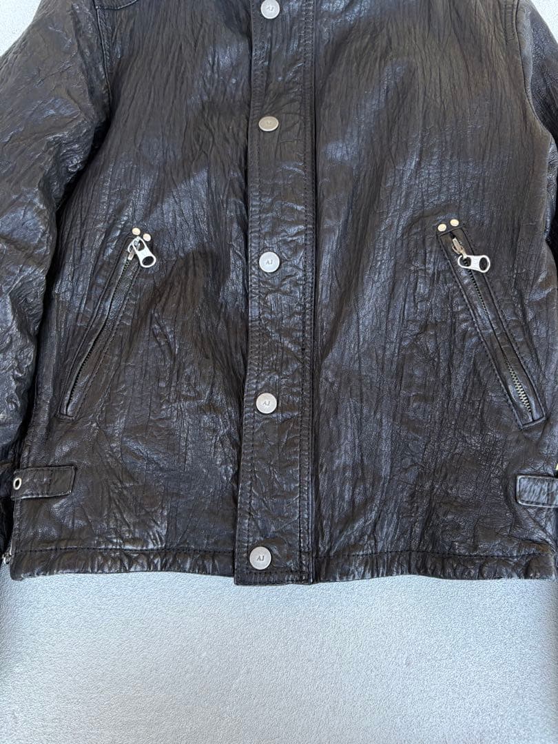 ジャケット・アウター ARMANI JEANS washed leather jacket black