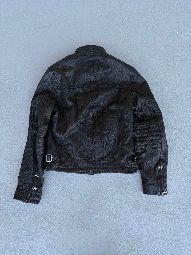 ジャケット・アウター ARMANI JEANS washed leather jacket black