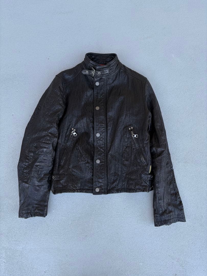 ジャケット・アウター ARMANI JEANS washed leather jacket black
