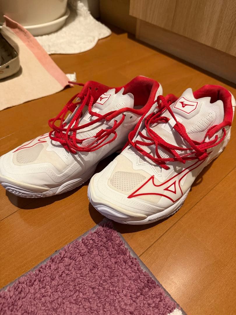 ぐるきゅふ Mizuno バレーボールシューズ ホワイト/レッド