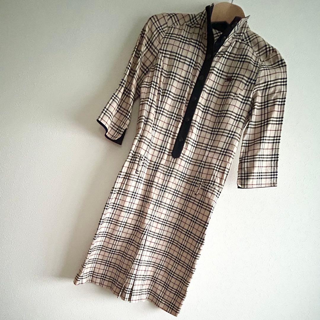 【美品】バーバリーブルーレーベル ノバチェック 春ワンピース38 ベルト付