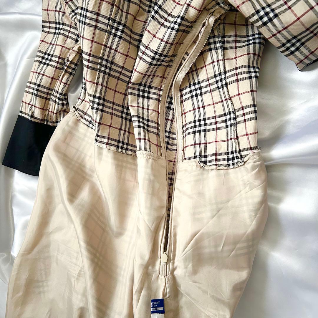 【美品】バーバリーブルーレーベル ノバチェック 春ワンピース38 ベルト付