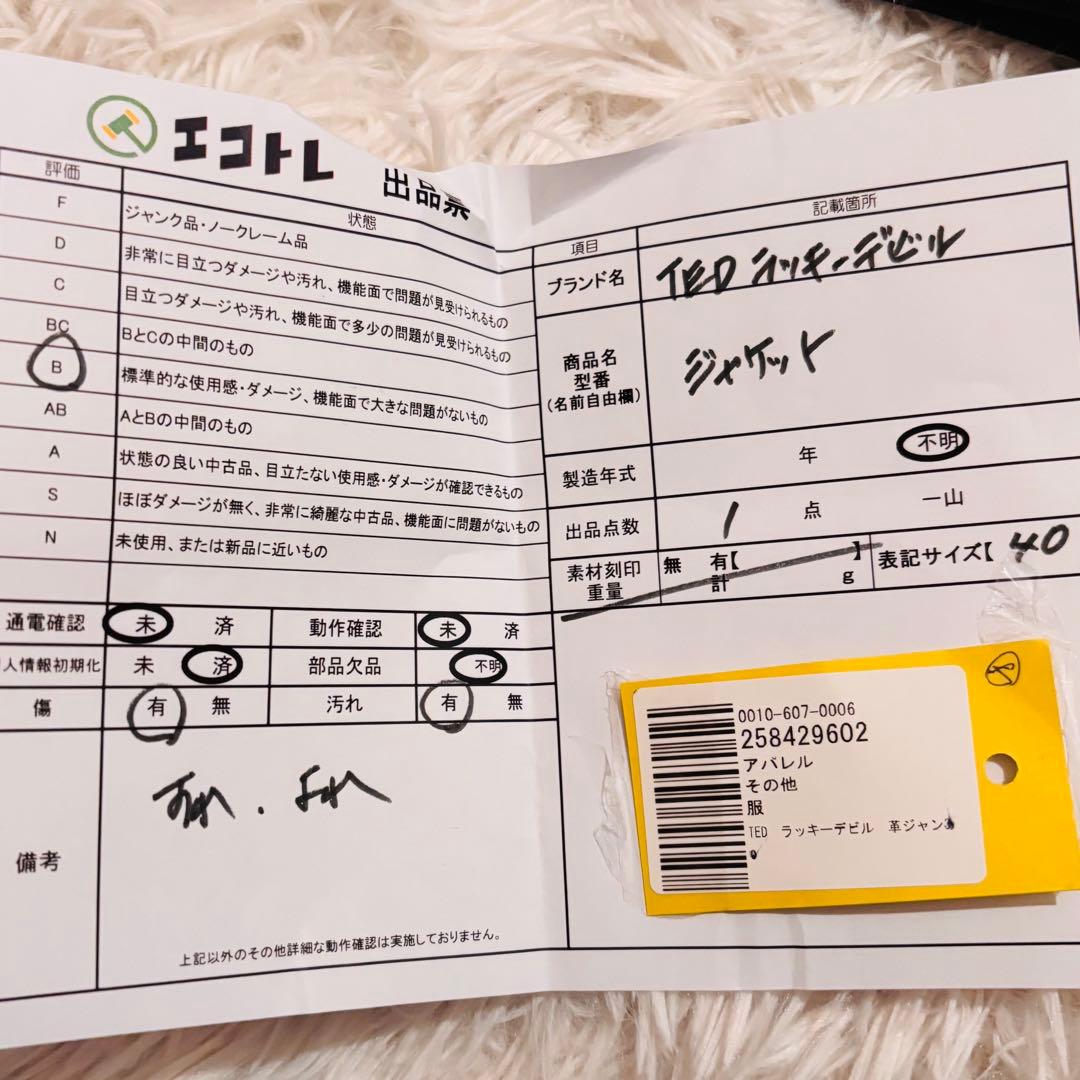極美品✨TEDラッキーデビル　レザージャケット40 ロゴ刺繍　ブラック