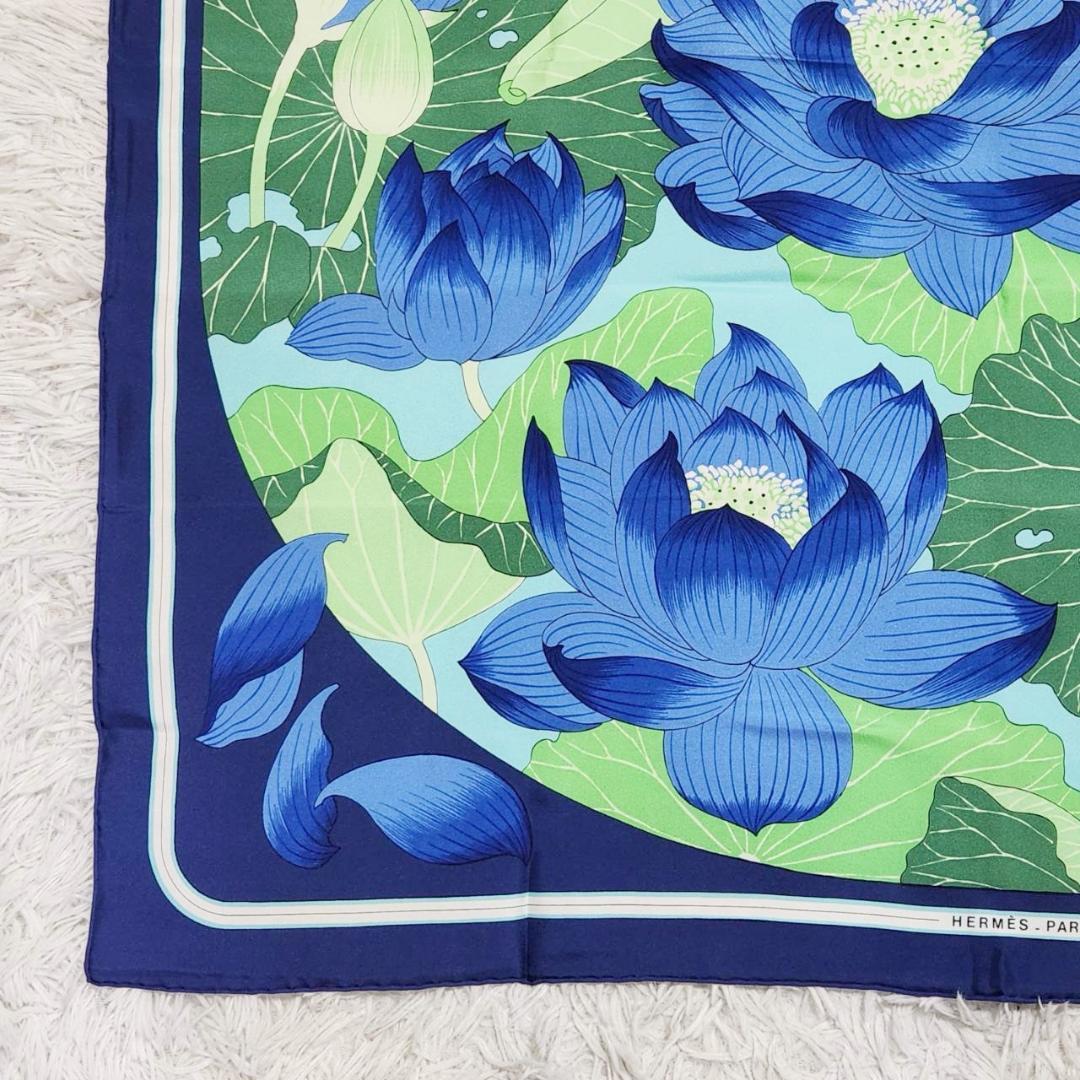 エルメス カレ90《蓮の花》大判スカーフ 花柄 ヴィンテージ タグ付き 極美品