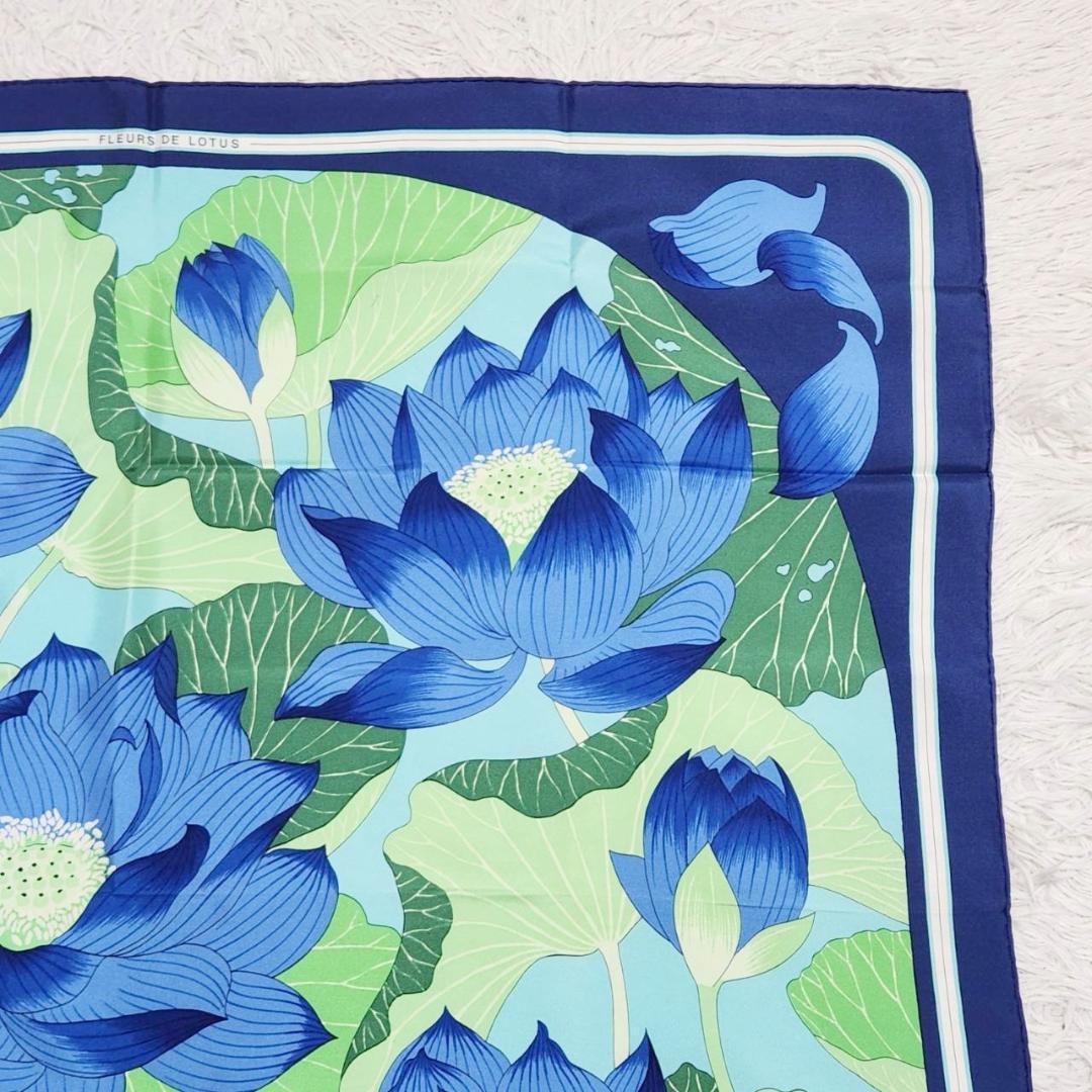 エルメス カレ90《蓮の花》大判スカーフ 花柄 ヴィンテージ タグ付き 極美品