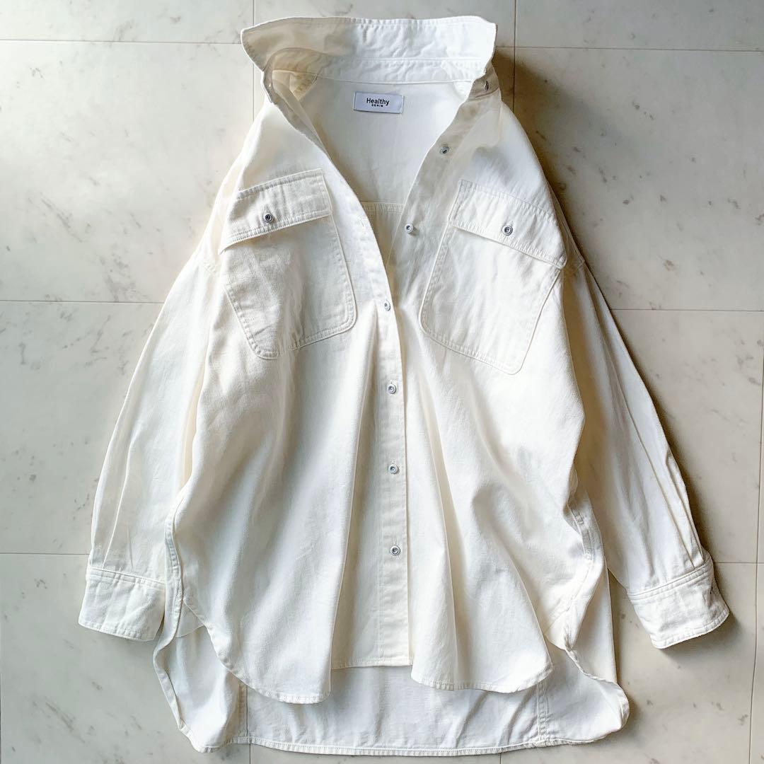 美品 ヘルシーデニム アーモンド デニムシャツ　オーバーシルエット ゆったり